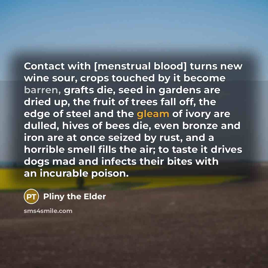 “Contact with [menstrual blood] turns new wine sour, crops touched…” quote by Pliny the Elder