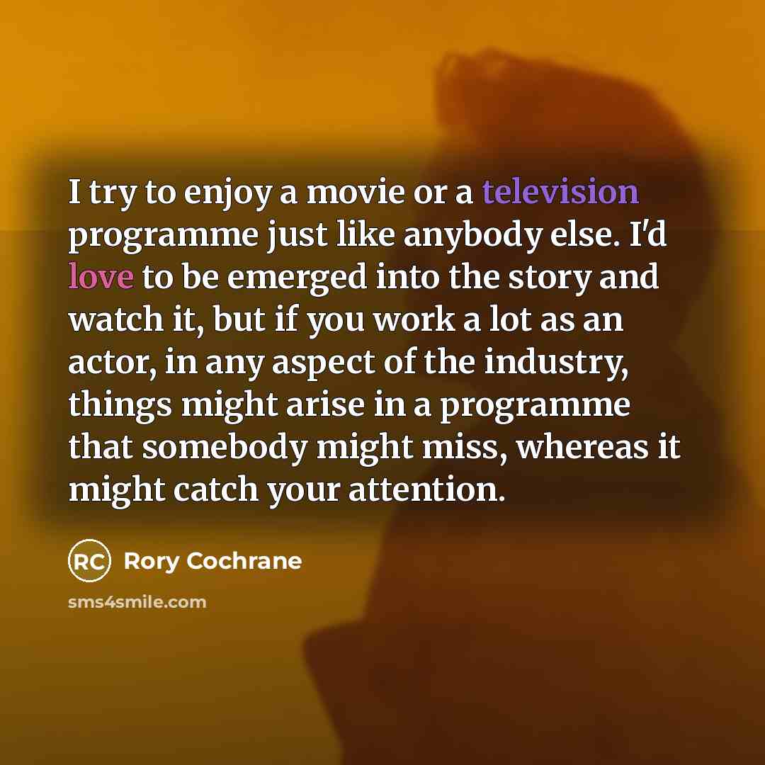 “I try to enjoy a movie or a television programme…” quote by Rory Cochrane