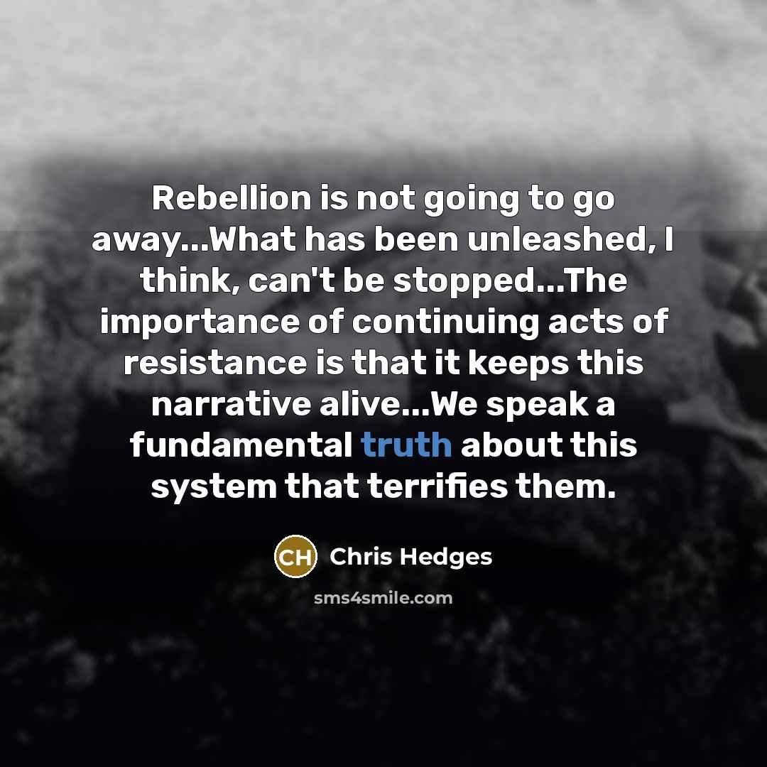 “Rebellion is not going to go away...What has been unleashed,…” quote by Chris Hedges