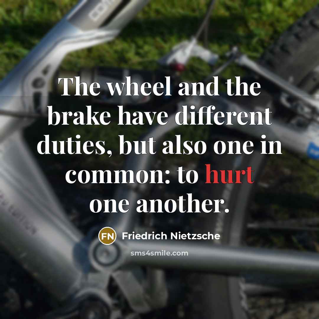 “The wheel and the brake have different duties, but also…” quote by Friedrich Nietzsche