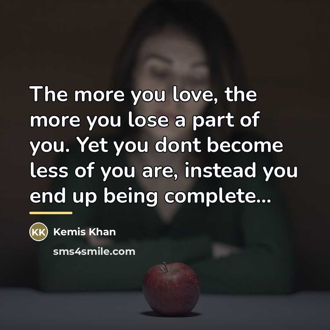 “The more you love, the more you lose a part…” quote by Kemis Khan