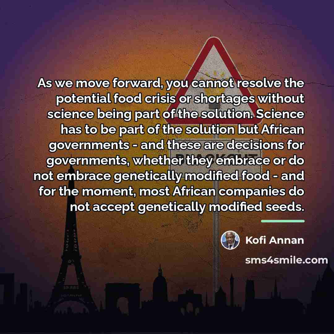 “As we move forward, you cannot resolve the potential food…” quote by Kofi Annan