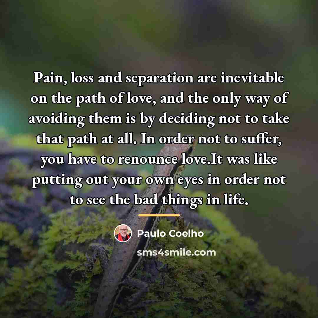 “Pain, loss and separation are inevitable on the path of…” quote by Paulo Coelho