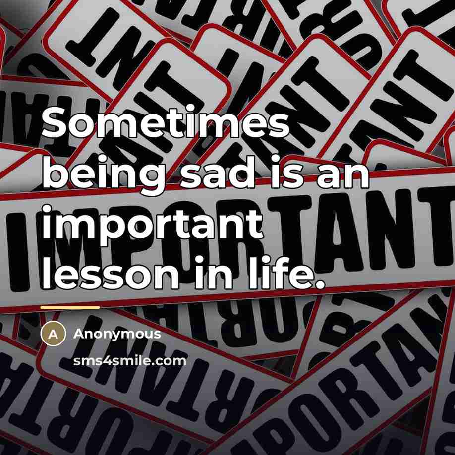 “Sometimes being sad is an important lesson in life.…” quote by Anonymous