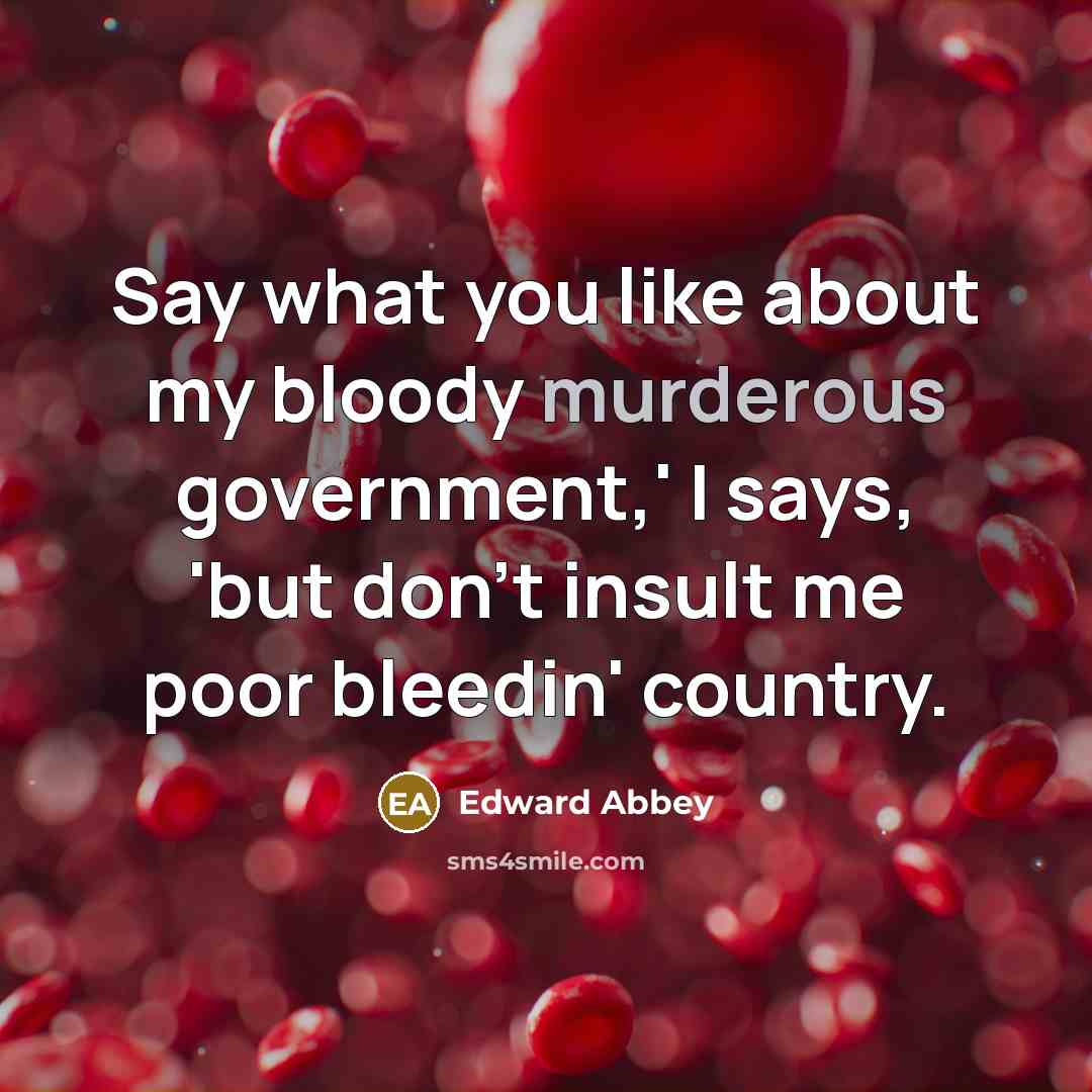 “Say what you like about my bloody murderous government,' I…” quote by Edward Abbey