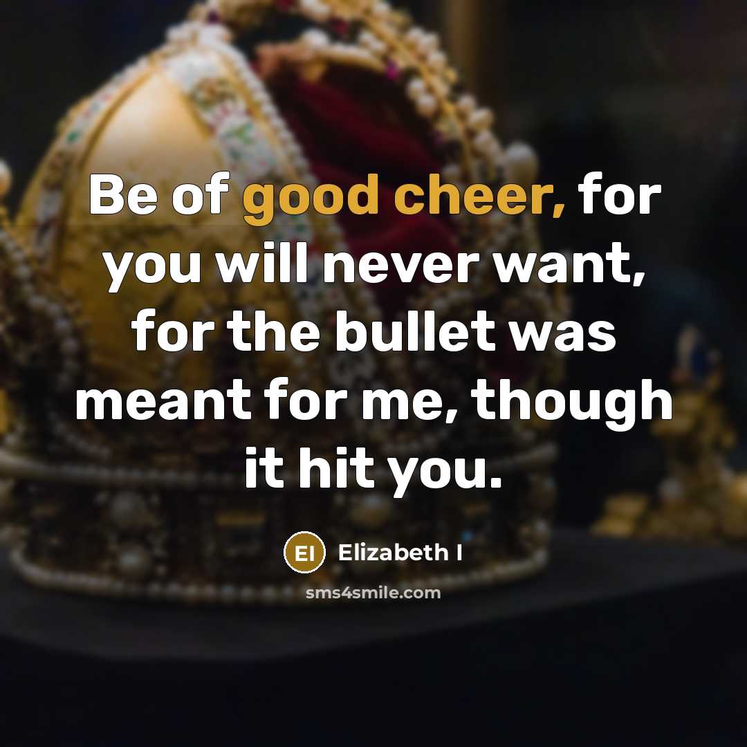 “Be of good cheer, for you will never want, for the bullet was meant for me, though it hit you.” quote by Elizabeth I