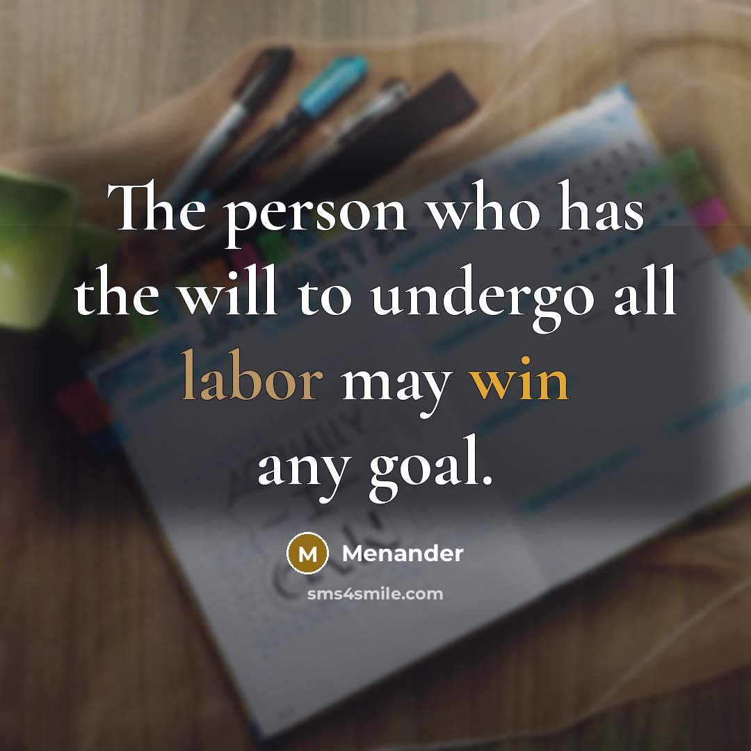 “The person who has the will to undergo all labor may win any goal.” quote by Menander