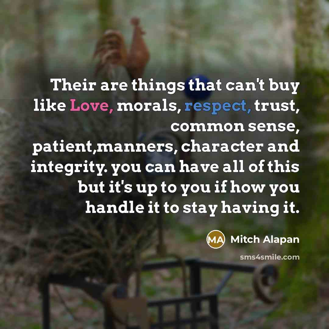 “Their are things that can't buy like Love, morals, respect,…” quote by Mitch Alapan