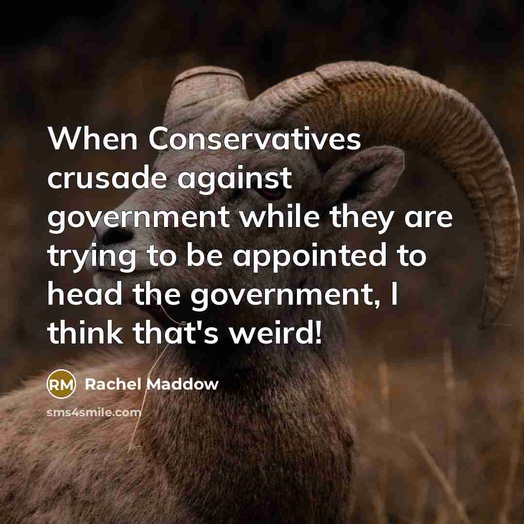 “When Conservatives crusade against government while they are trying to…” quote by Rachel Maddow