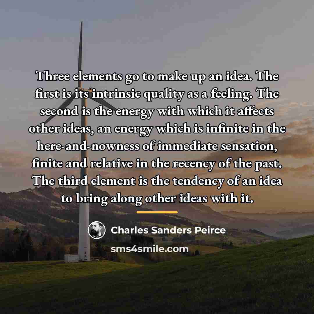 “Three elements go to make up an idea. The first…” quote by Charles Sanders Peirce