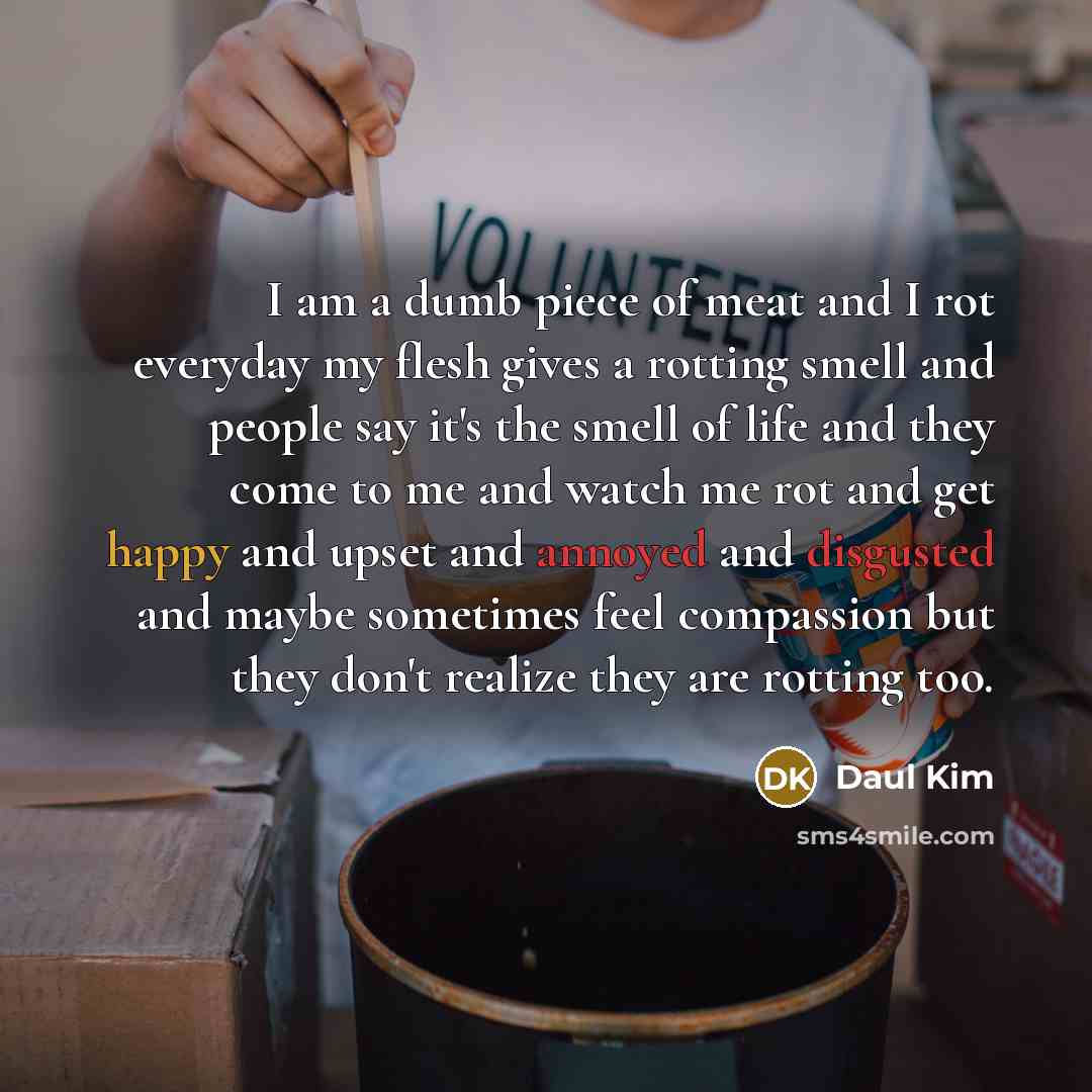 “I am a dumb piece of meat and I rot…” quote by Daul Kim