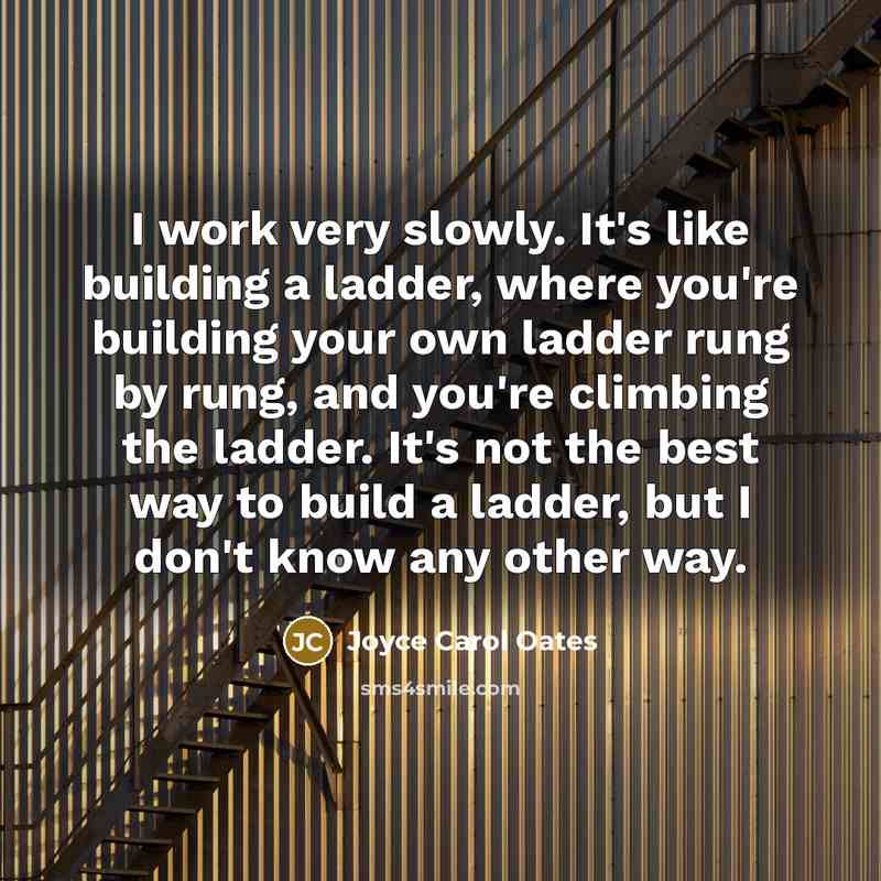 “I work very slowly. It's like building a ladder, where…” quote by Joyce Carol Oates