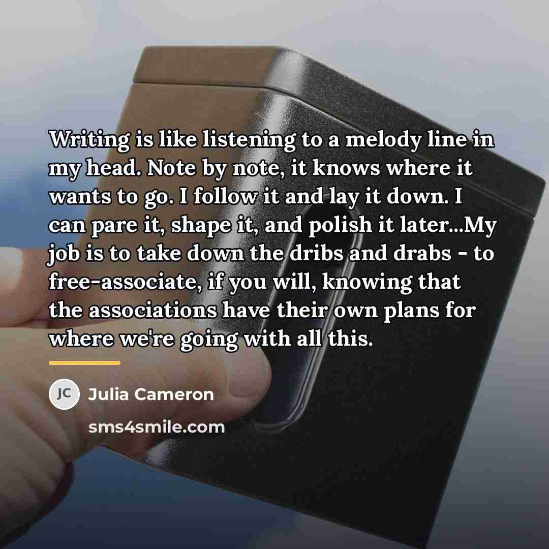 “Writing is like listening to a melody line in my…” quote by Julia Cameron