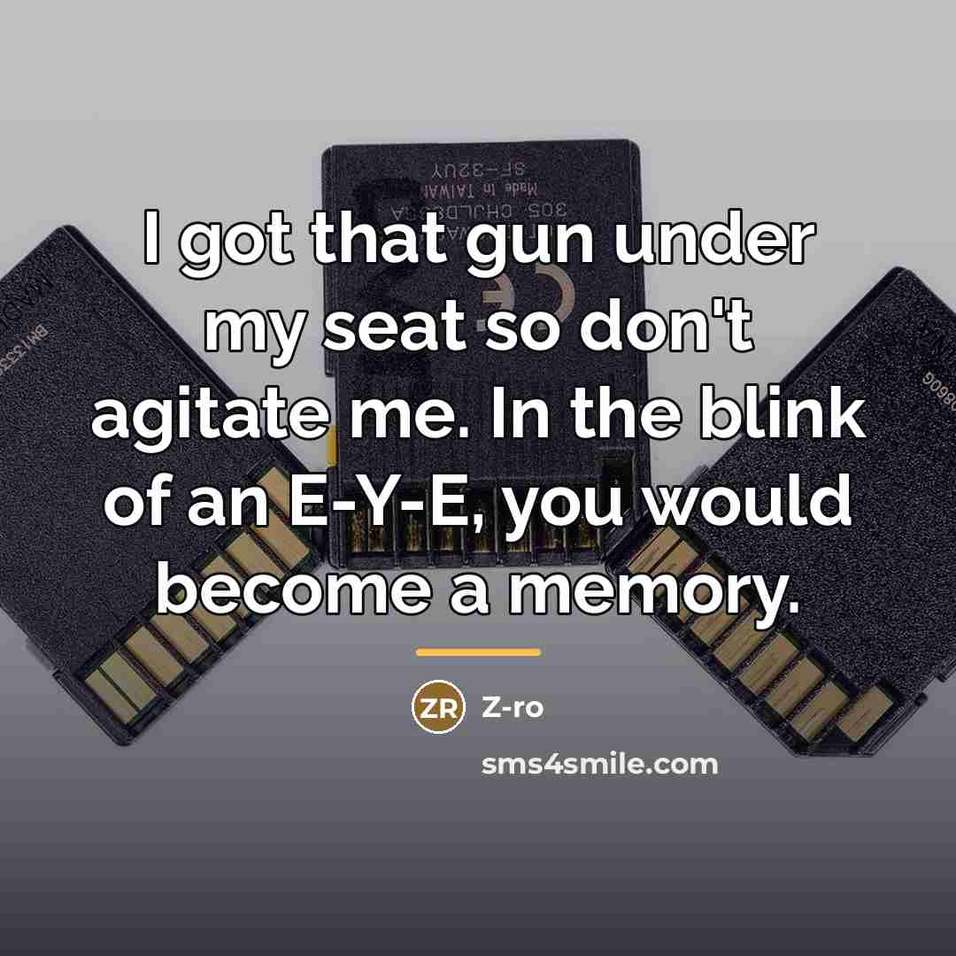 “I got that gun under my seat so don't agitate…” quote by Z-Ro