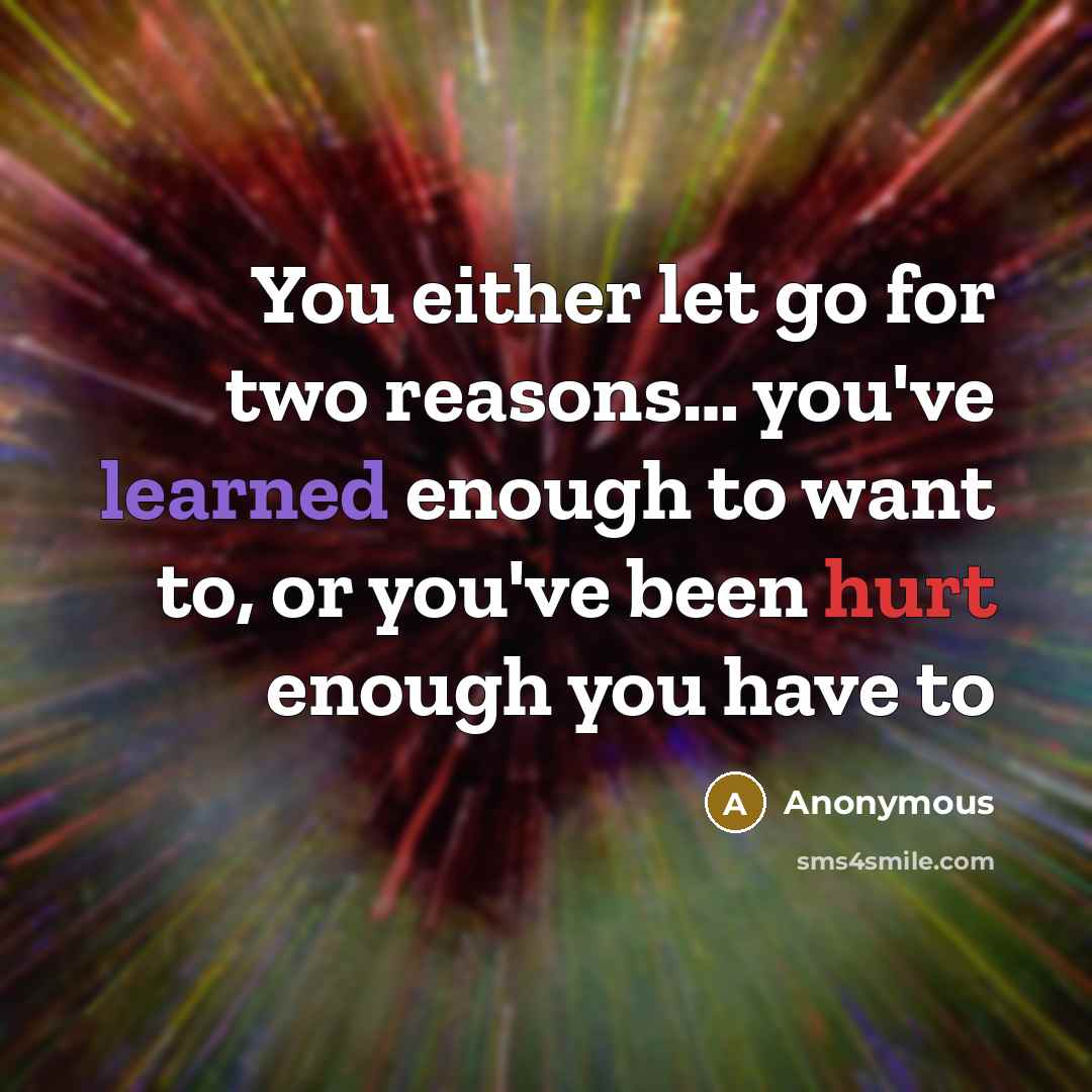 “You either let go for two reasons.... you've learned enough…” quote by Anonymous