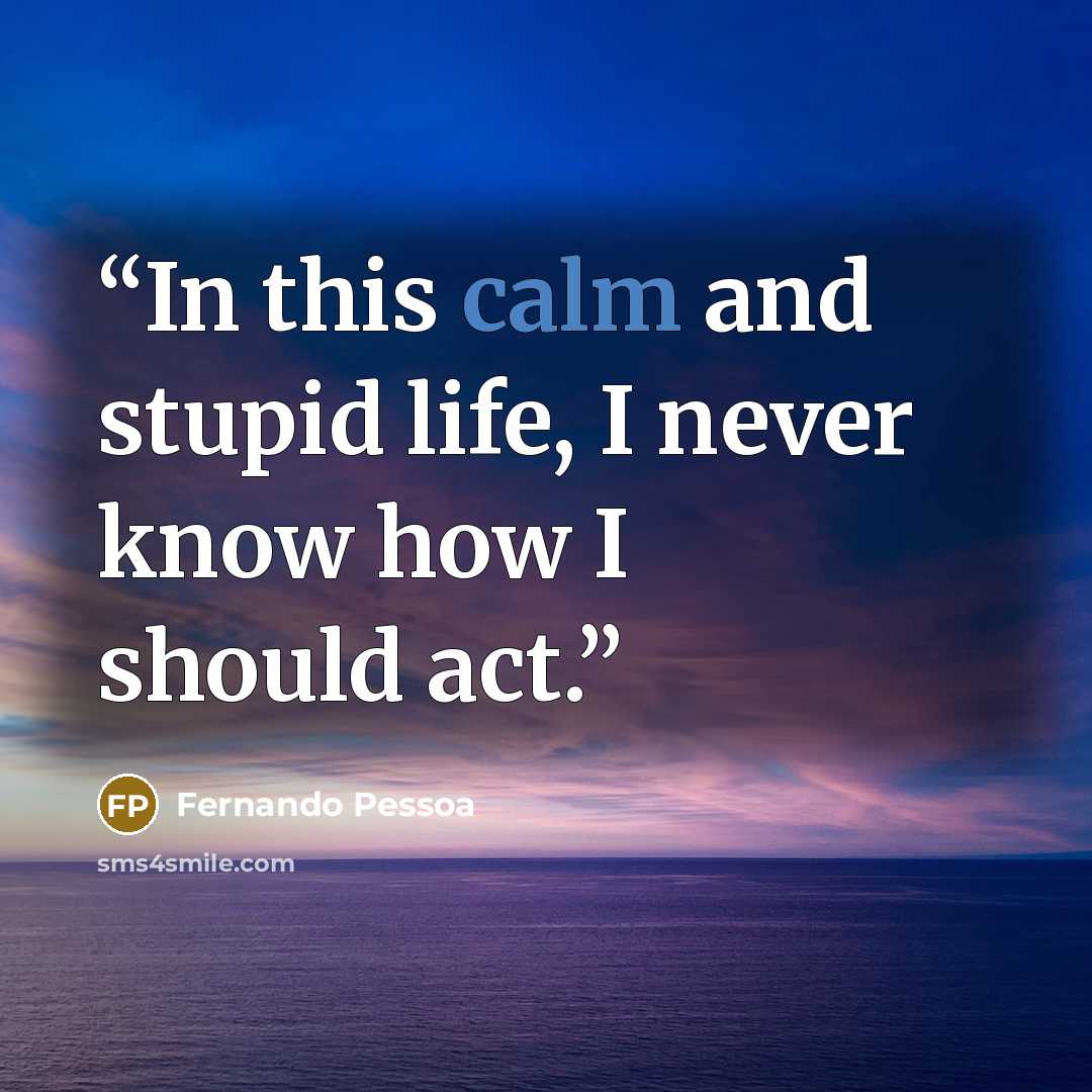 “In this calm and stupid life, I never know how I should act.” quote by Fernando Pessoa