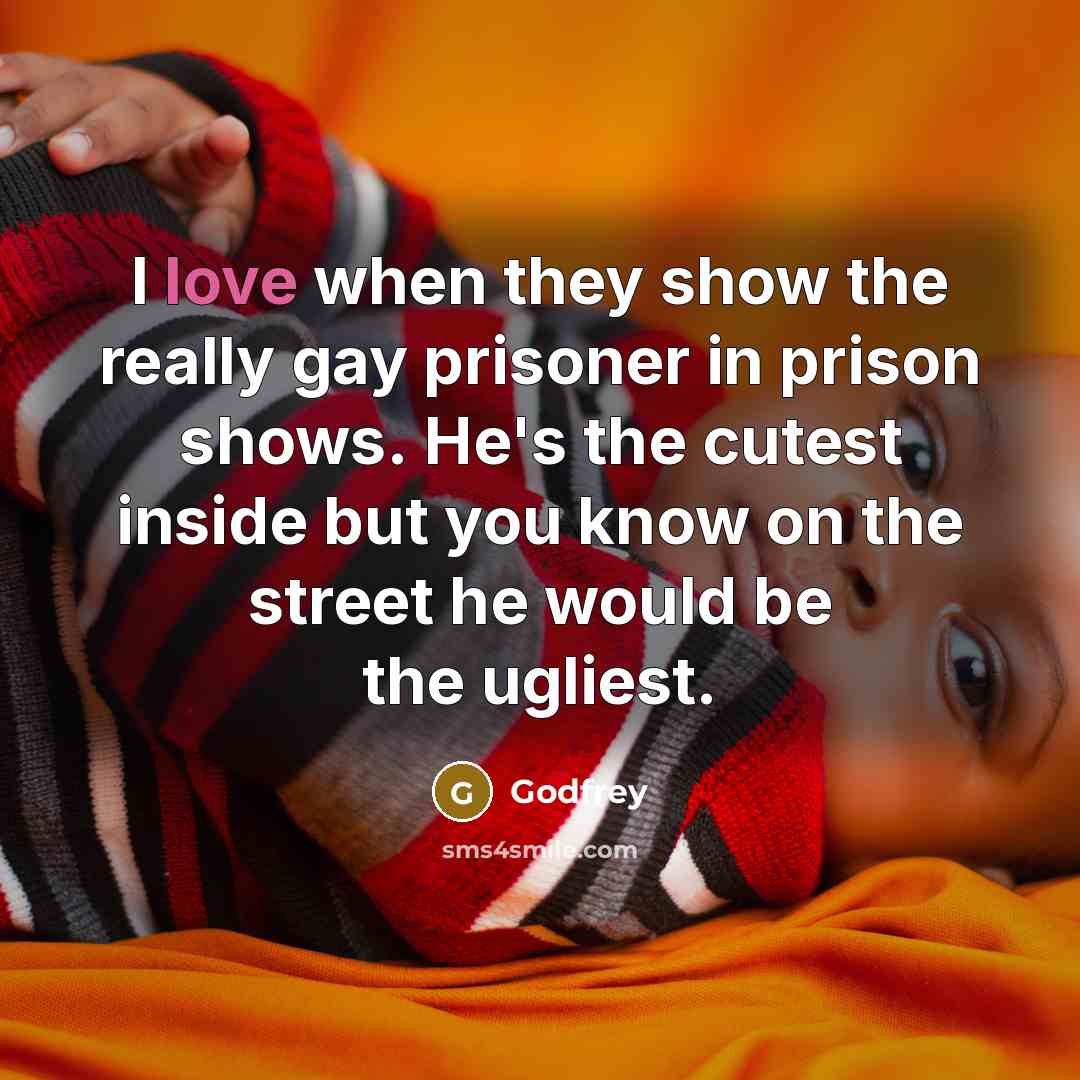 “I love when they show the really gay prisoner in prison shows. He's the cutest inside but you know on the street he would be the ugliest.” quote by Godfrey
