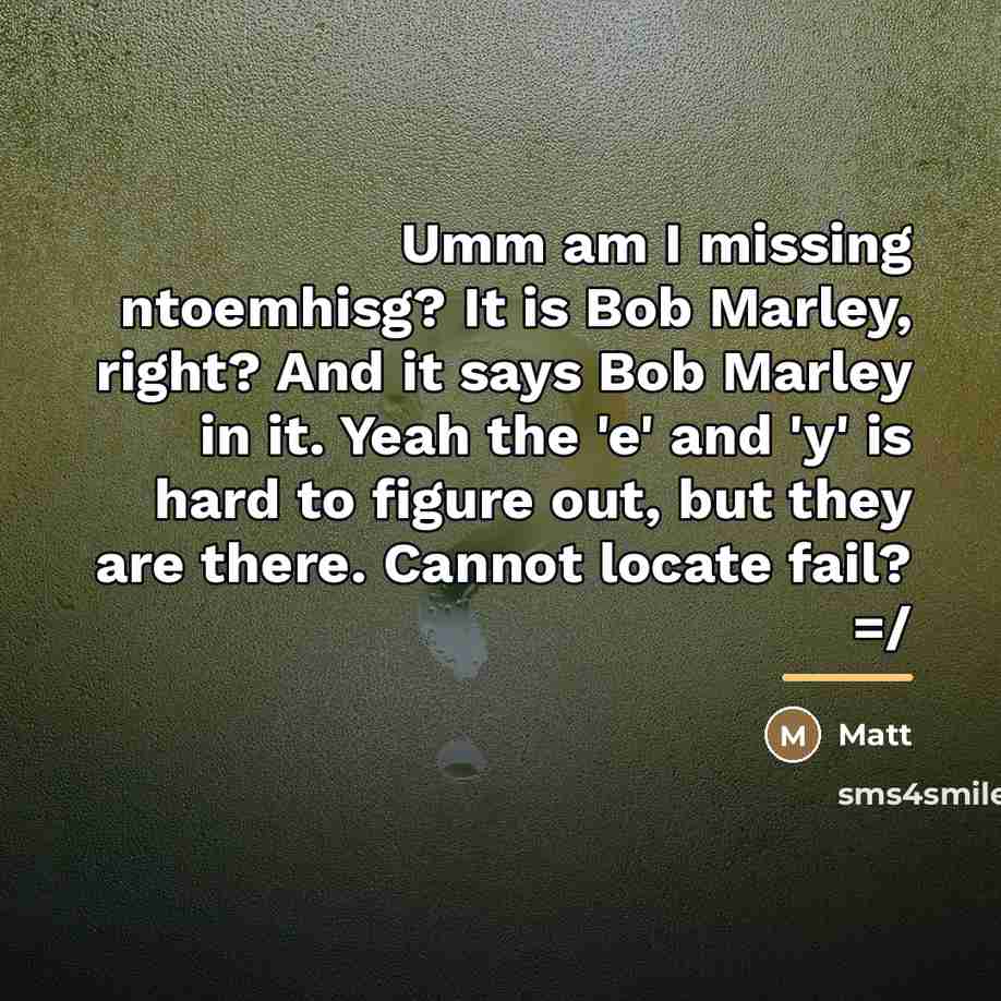 “Umm am I missing ntoemhisg? It is Bob Marley, right?…” quote by Matt