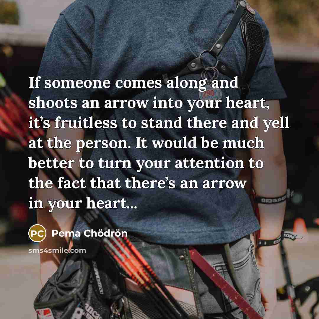 “If someone comes along and shoots an arrow into your…” quote by Pema Chodron