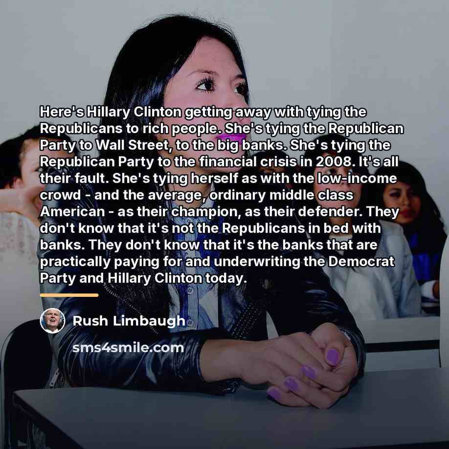 “Here's Hillary Clinton getting away with tying the Republicans to…” quote by Rush Limbaugh