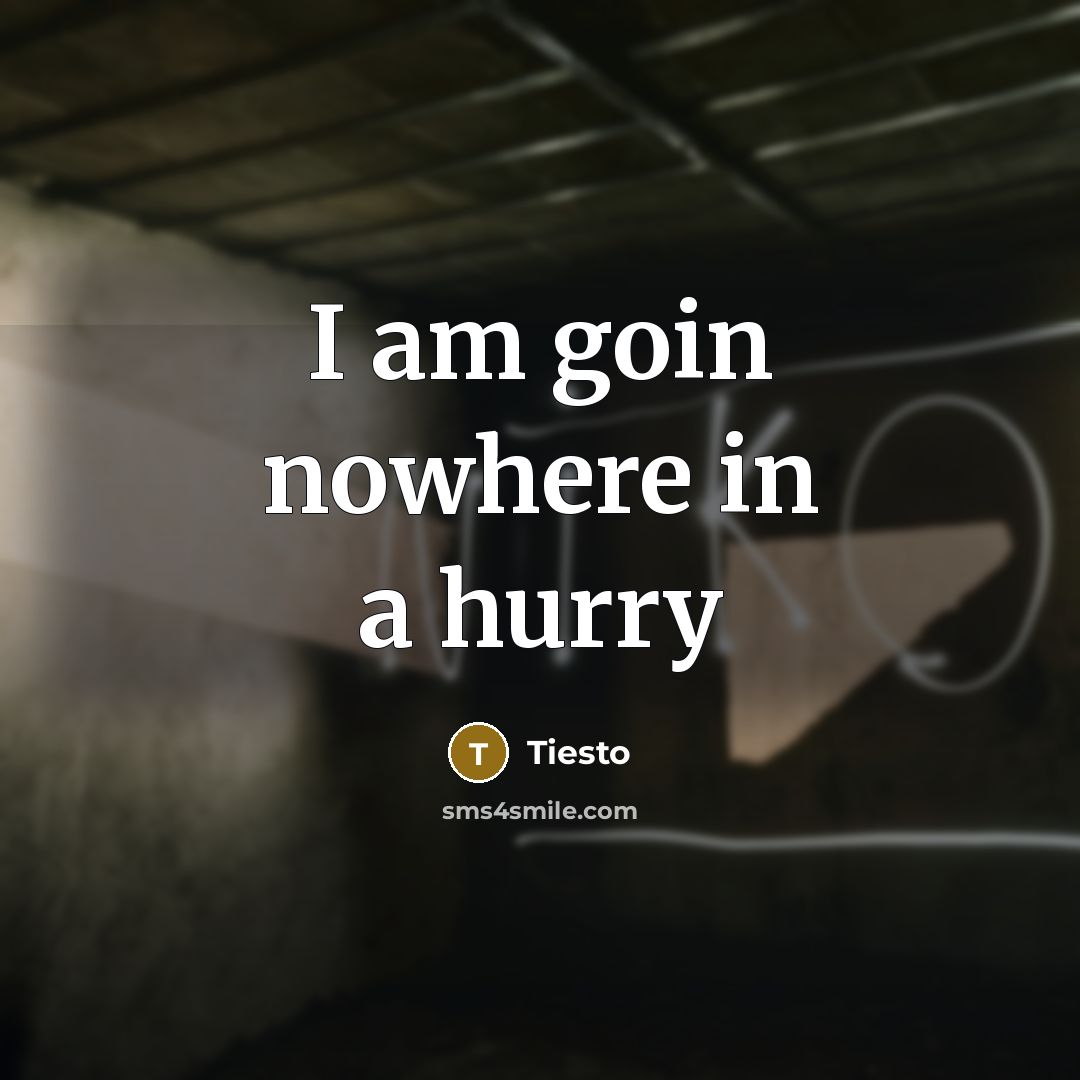 “I am goin nowhere in a hurry…” quote by Tiesto