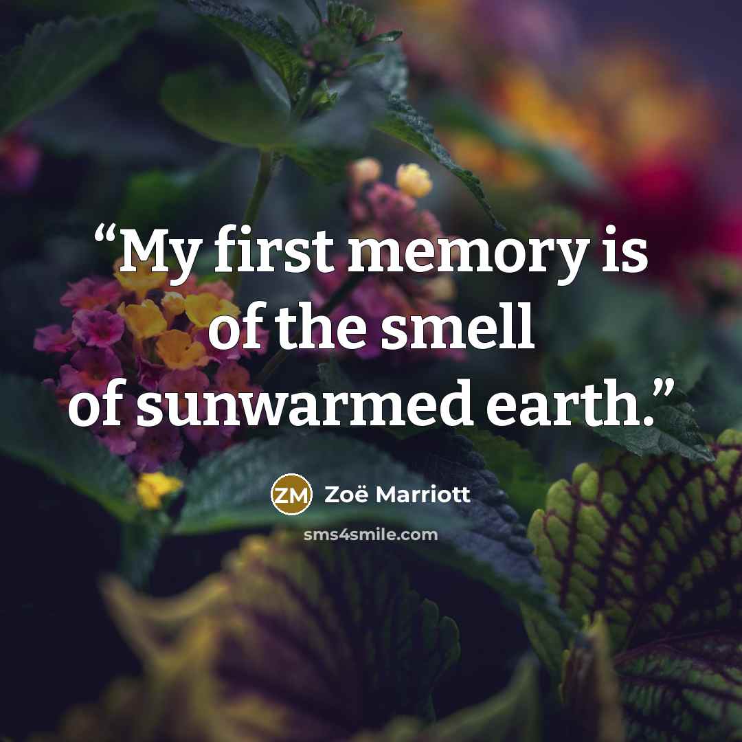 “My first memory is of the smell of sunwarmed earth.” quote by Zoë Marriott