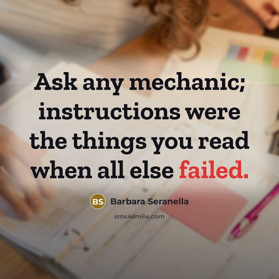 “Ask any mechanic; instructions were the things you read when…” quote by Barbara Seranella