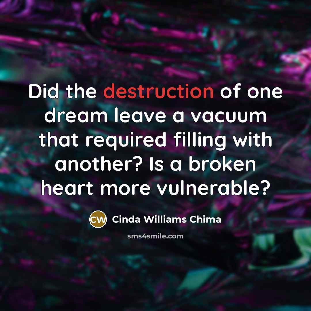 “Did the destruction of one dream leave a vacuum that…” quote by Cinda Williams Chima