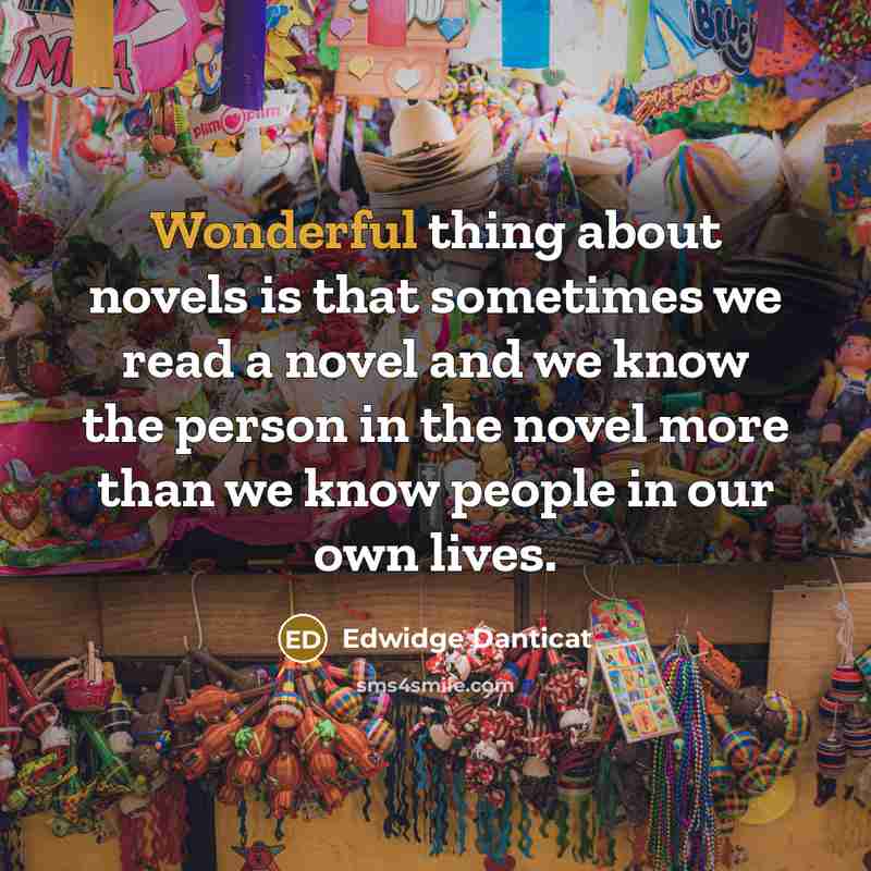 “Wonderful thing about novels is that sometimes we read a…” quote by Edwidge Danticat