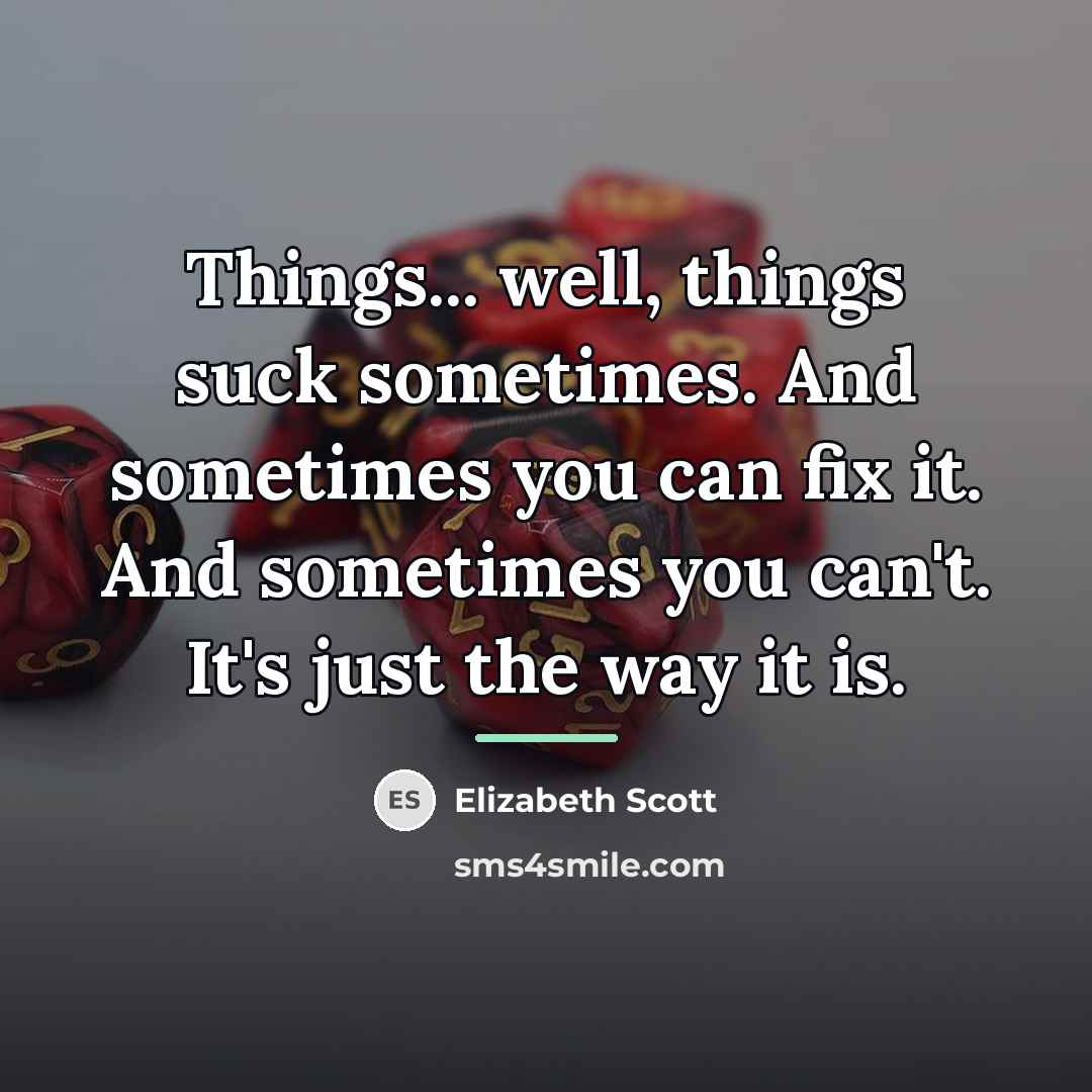 “Things... well, things suck sometimes. And sometimes you can fix…” quote by Elizabeth Scott