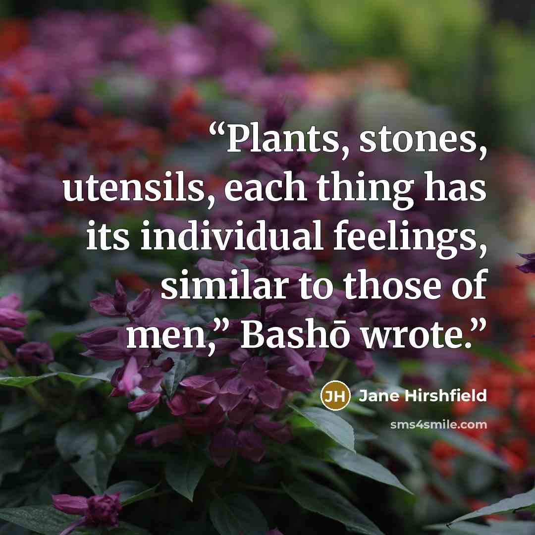 “Plants, stones, utensils, each thing has its individual feelings, similar to those of men,” Bashō wrote.” quote by Jane Hirshfield