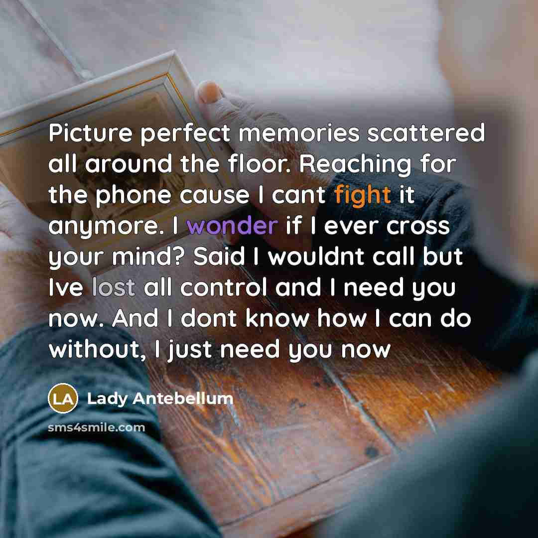 “Picture perfect memories scattered all around the floor. Reaching for…” quote by Lady Antebellum