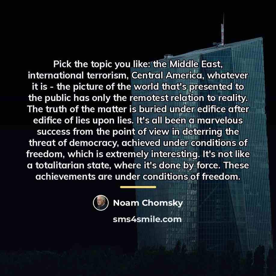 “Pick the topic you like: the Middle East, international terrorism,…” quote by Noam Chomsky