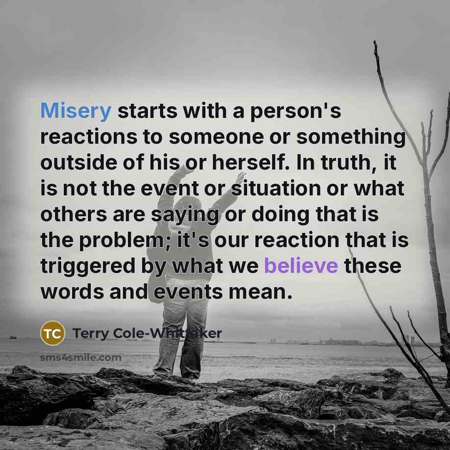 “Misery starts with a person's reactions to someone or something…” quote by Terry Cole-Whittaker