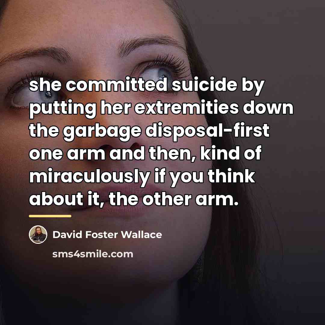 “she committed suicide by putting her extremities down the garbage…” quote by David Foster Wallace