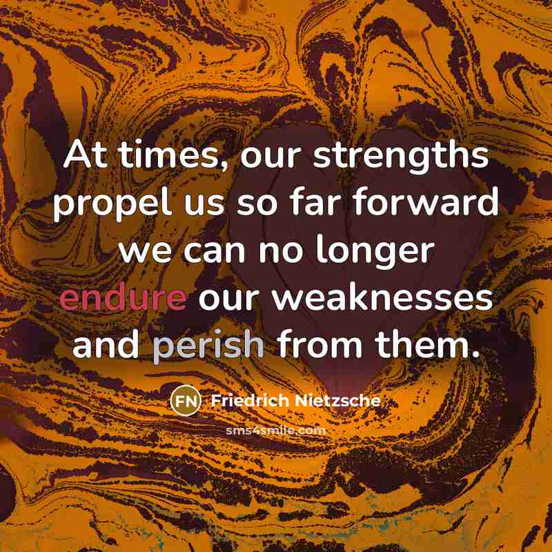 “At times, our strengths propel us so far forward we…” quote by Friedrich Nietzsche
