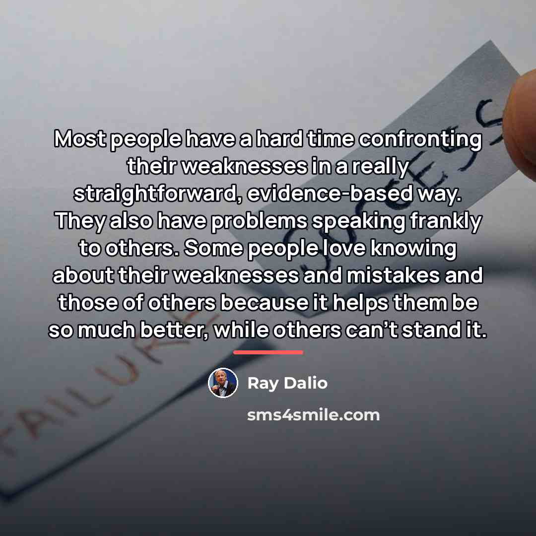 “Most people have a hard time confronting their weaknesses in…” quote by Ray Dalio
