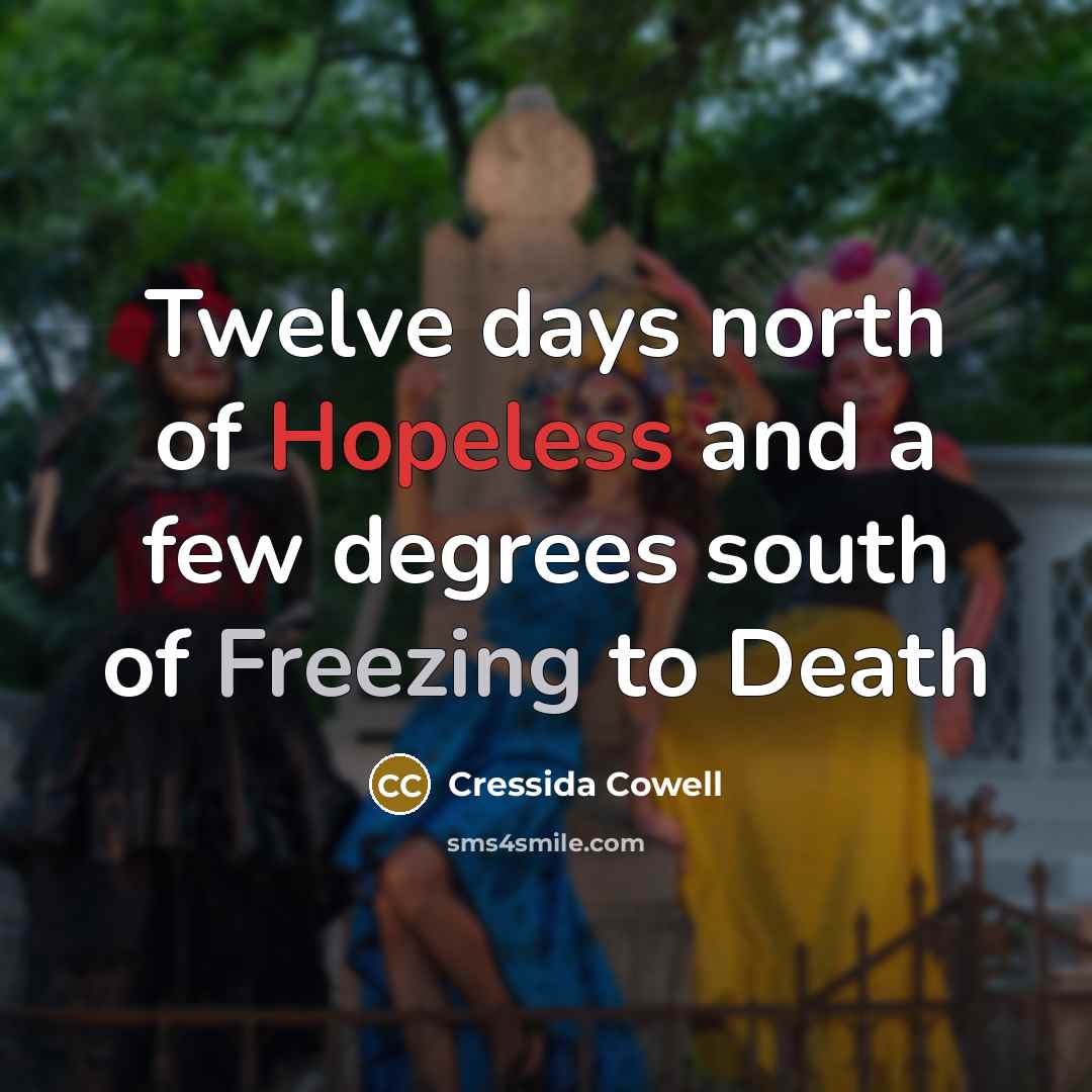 “Twelve days north of Hopeless and a few degrees south…” quote by Cressida Cowell