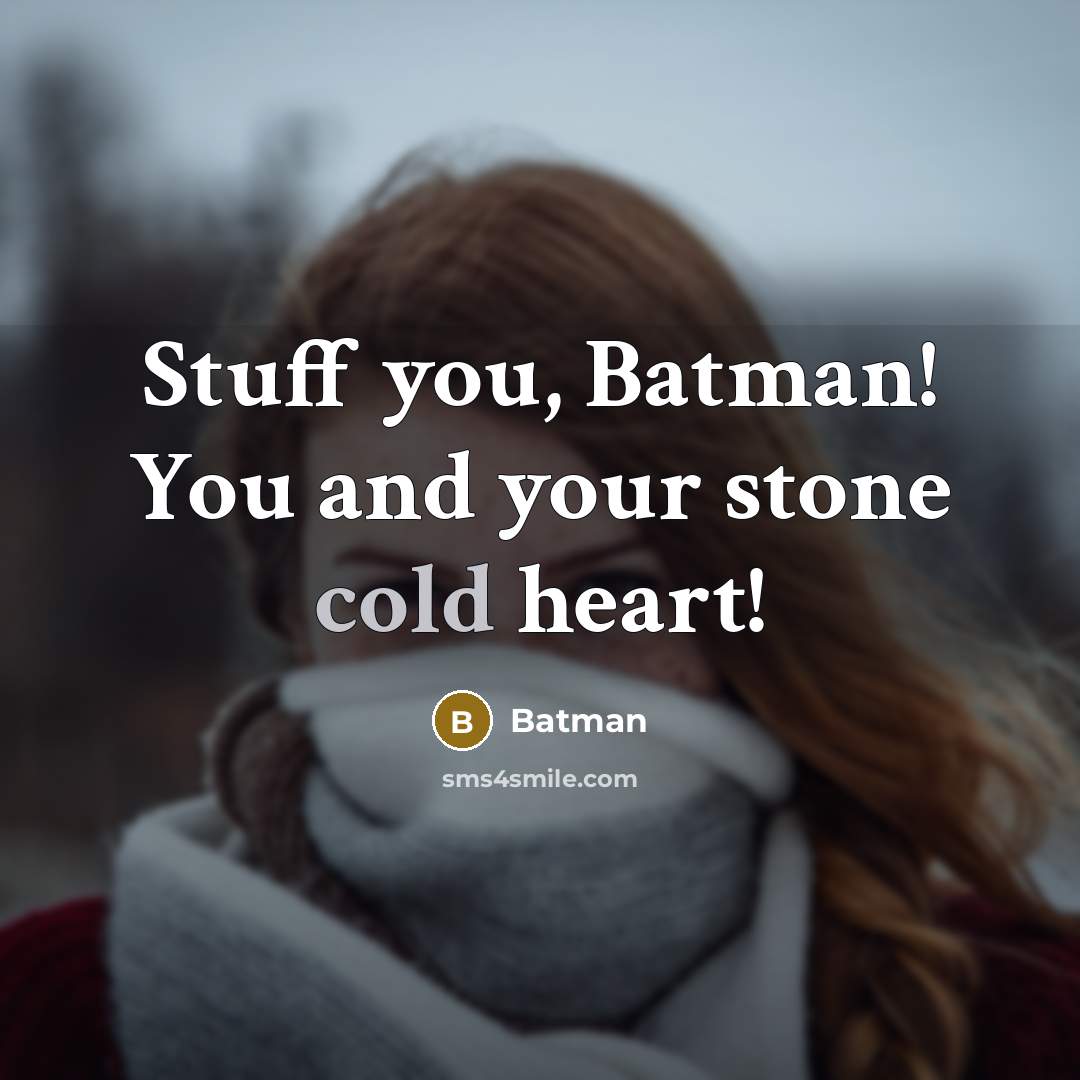 “Stuff you, Batman! You and your stone cold heart!…” quote by Batman