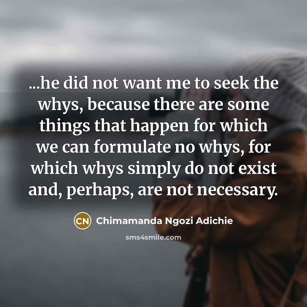 “...he did not want me to seek the whys, because…” quote by Chimamanda Ngozi Adichie