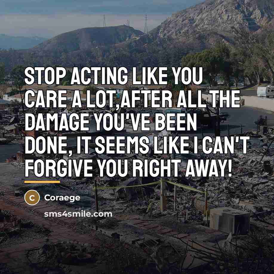 “Stop acting like you care a lot,after all the damage…” quote by Coraege