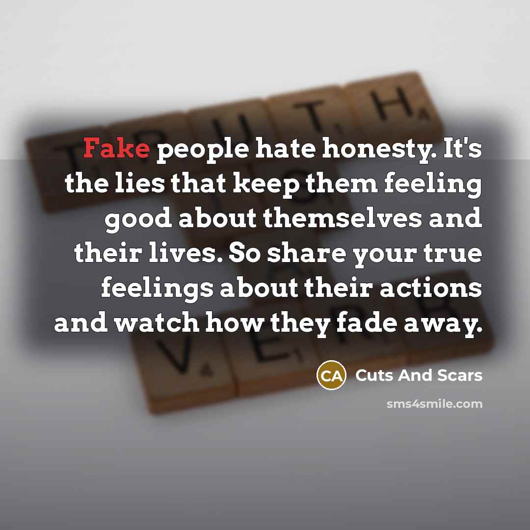 “Fake people hate honesty. It's the lies that keep them…” quote by Cuts And Scars