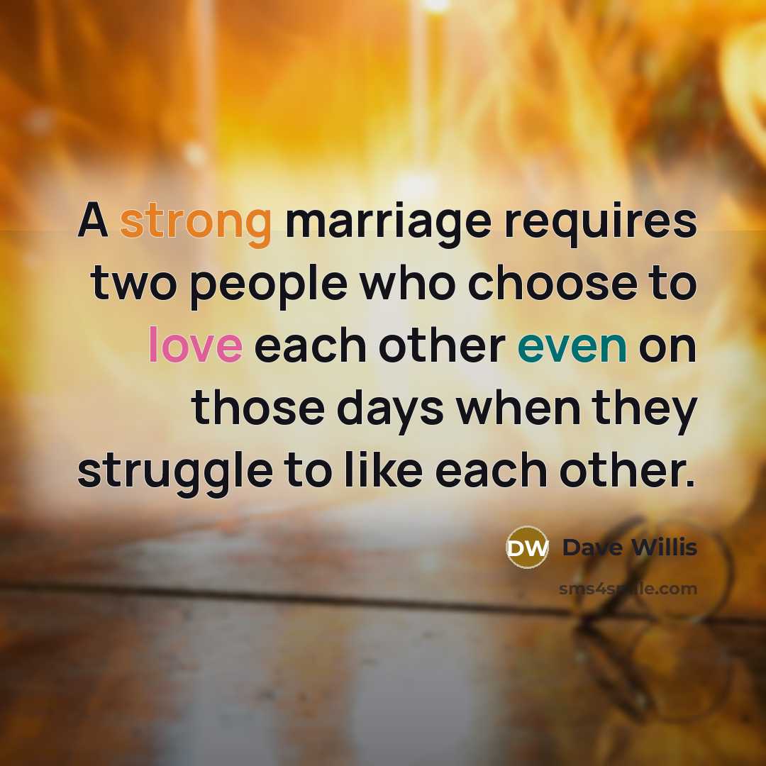 “A strong marriage requires two people who choose to love each other even on those days when they struggle to like each other.” quote by Dave Willis