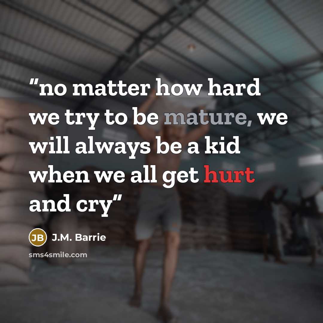 “no matter how hard we try to be mature, we will always be a kid when we all get hurt and cry” quote by J.M. Barrie