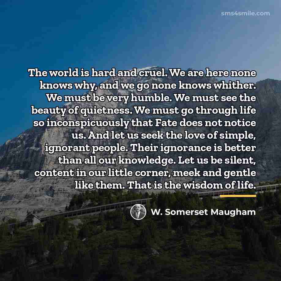 “The world is hard and cruel. We are here none…” quote by W. Somerset Maugham