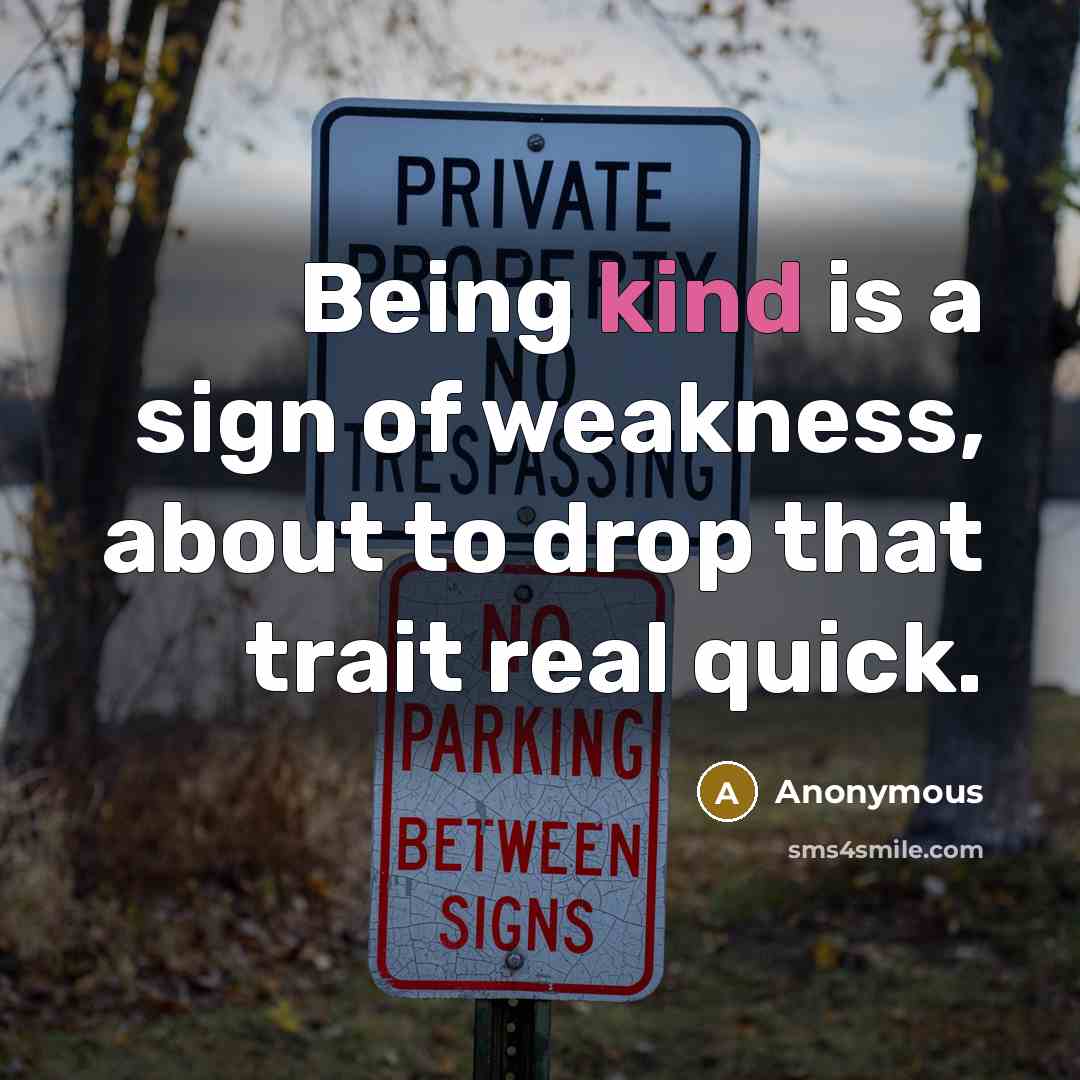 “Being kind is a sign of weakness, about to drop…” quote by Anonymous