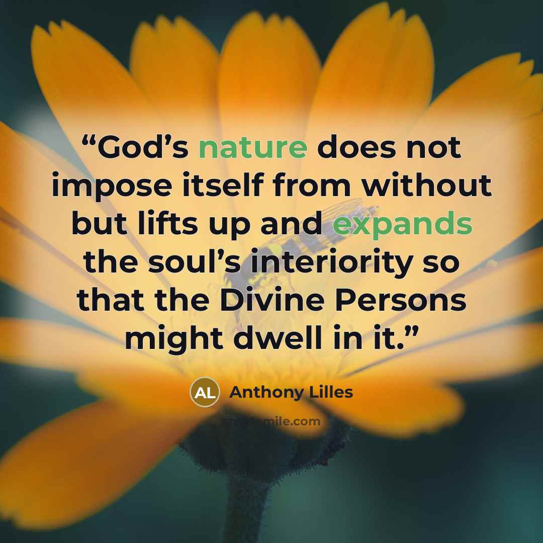“God’s nature does not impose itself from without but lifts up and expands the soul’s interiority so that the Divine Persons might dwell in it.” quote by Anthony Lilles