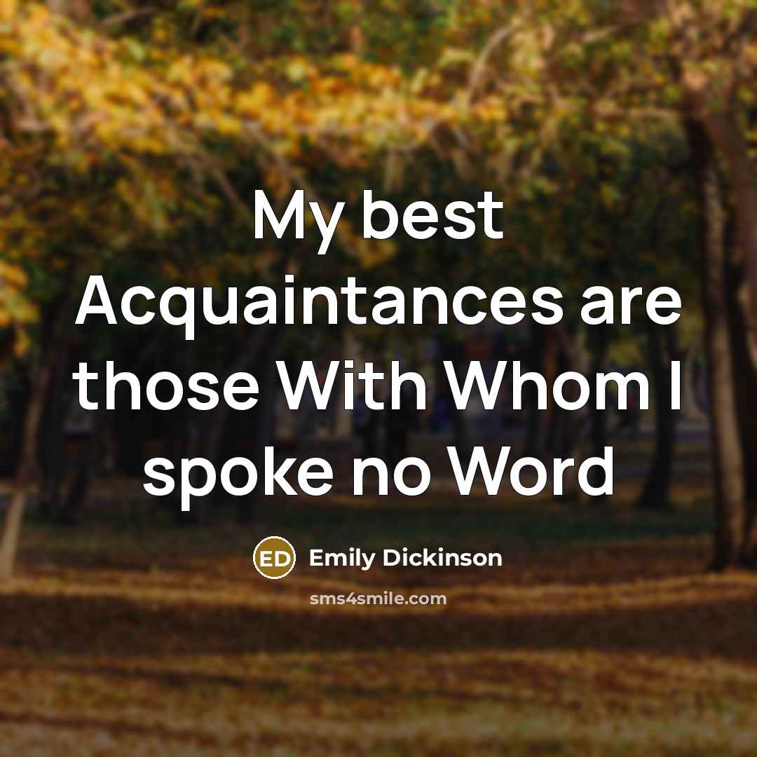 “My best Acquaintances are those With Whom I spoke no…” quote by Emily Dickinson