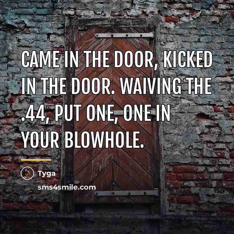 “Came in the door, kicked in the door. Waiving the…” quote by Tyga