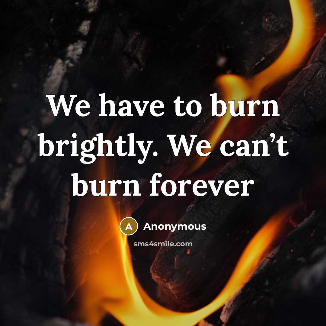 “We have to burn brightly. We can’t burn forever…” quote by Anonymous